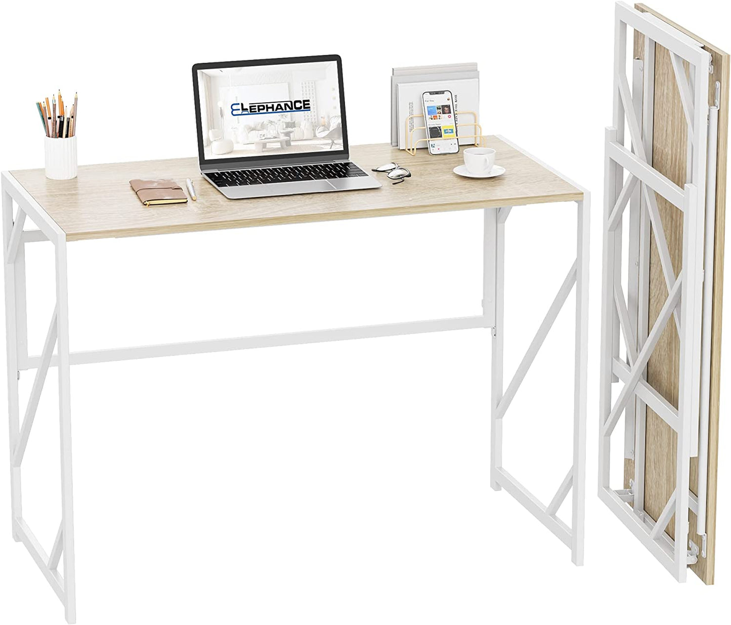 Folding Desk Writing Computer Desk for Home Office, No-Assembly Study Office Desk Foldable Table for Small Spaces