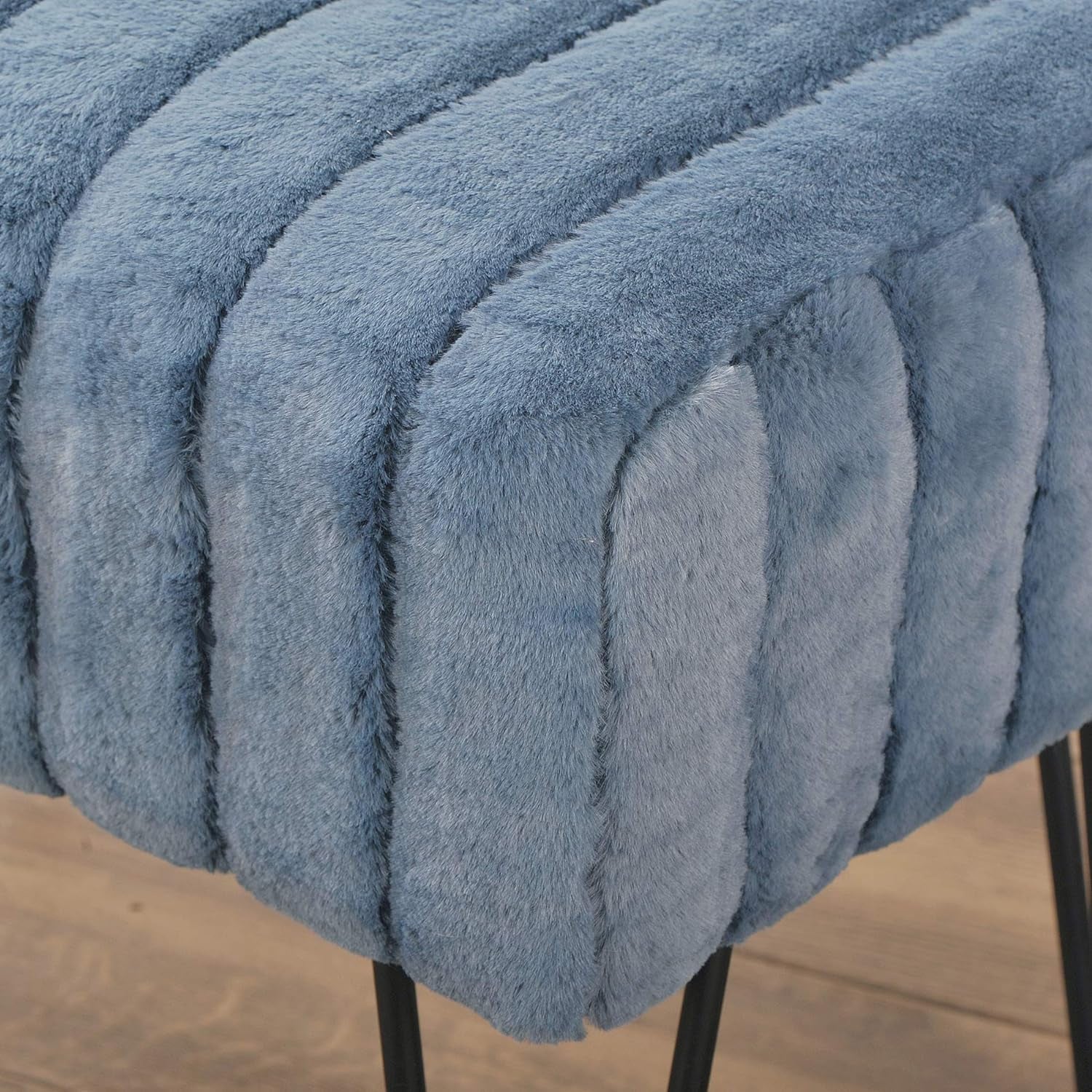 Super Mink Faux Fur Blue Ottoman Bench 19" X 13" X 17", Blue Mirage, Living Room Foot Rest Stool Entryway Makeup Bench End of Bed Bedroom Home Decor Chair for Sitting