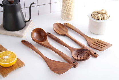 Wooden Spoons for Cooking, Tmkit Cooking Utensils Set of 6 Natural Teak Woode...