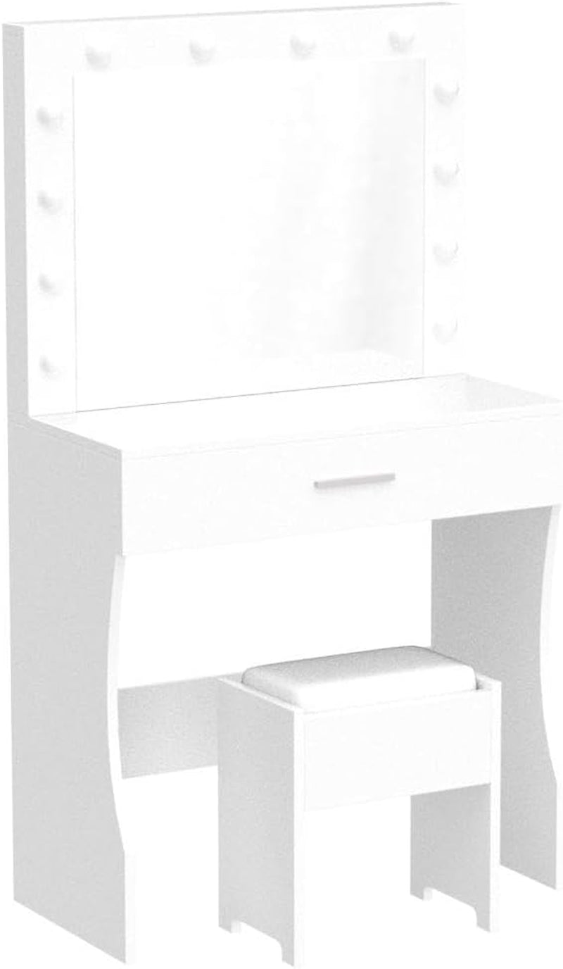 Makeup Vanity with Lights, Vanity Desk Makeup Table, Brightness Adjustable, Large Drawer Sturdy Vanity for Bedroom Studio, White