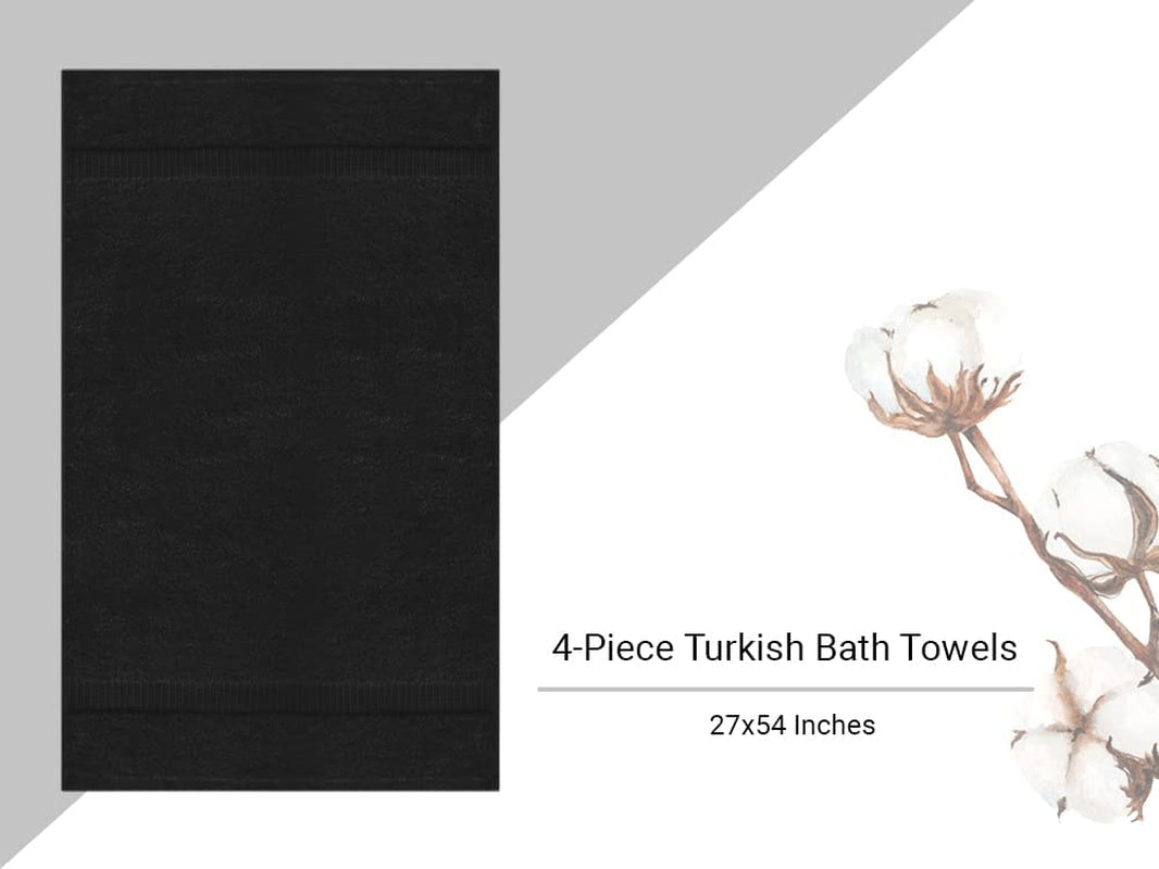 Premium Turkish Cotton Super Soft and Absorbent Towels (4-Piece Bath Towels, Black)