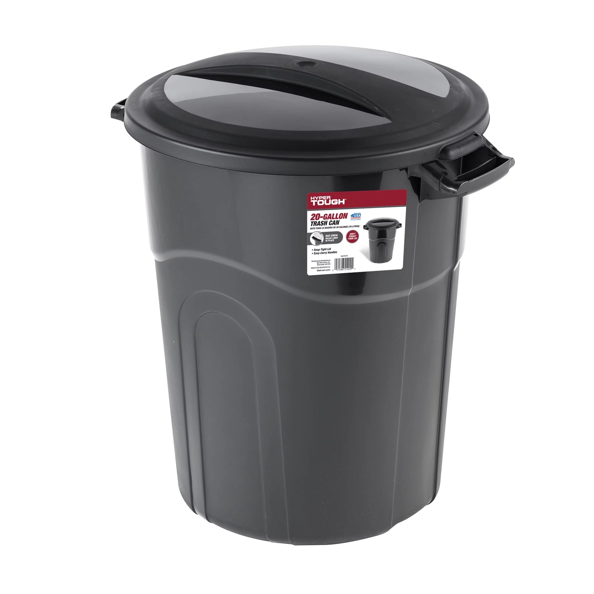 20 Gallon Heavy Duty Plastic Garbage Can, Included Lid, Black