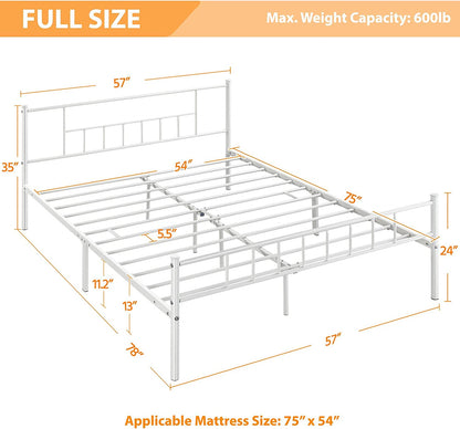 13 Inch Full Size Metal Bed Frame with Headboard and Footboard Platform Bed Frame with Storage No Box Spring Needed Mattress Foundation for Adult White