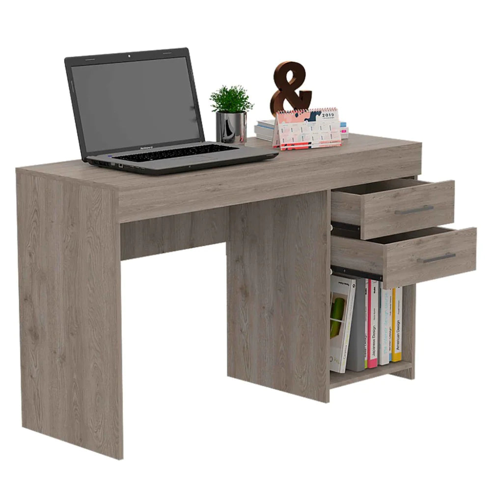 Computer Desk Limestone, Two Drawers, Light Gray Finish