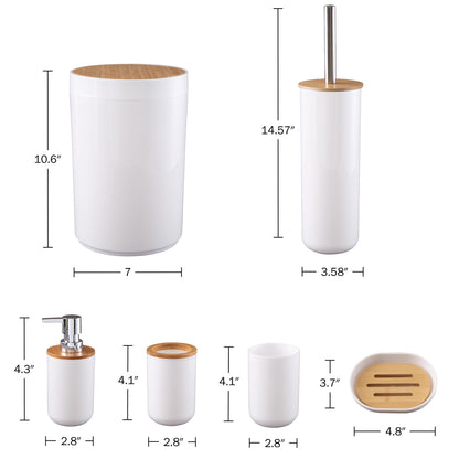 6-Piece Complete Bathroom Accessories Set (White)