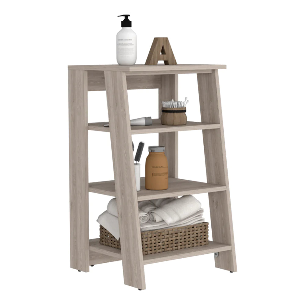 Linen Cabinet Jenne, Four Open Shelves, Light Gray Finish