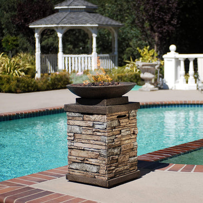 Manufacturing 63172 Newcastle Propane Firebowl Column Realistic Look Firepit Heater Lava Rock 40,000 BTU Outdoor Gas Fire Pit 20 Lb, Pack of 1, Natural Stone