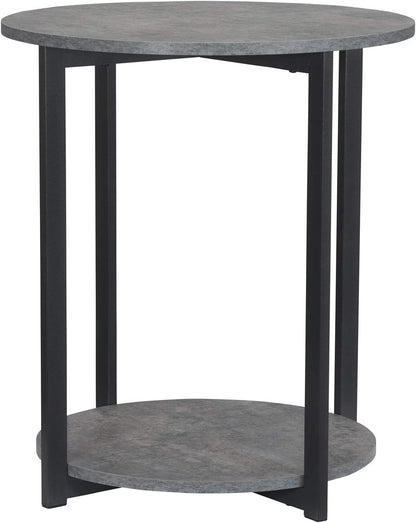 Wooden Side End Table with Storage Shelf | Slate Faux Concrete, Grey