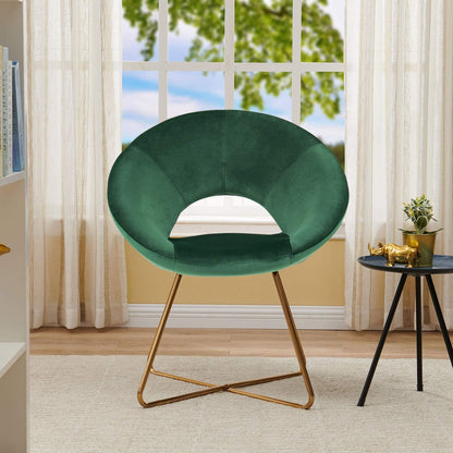 Modern Accent Velvet Chairs Dining Chairs Single Sofa Comfy Upholstered Arm Chair Living Room Furniture Mid-Century Leisure Lounge Chairs with Golden Metal Frame Legs 1 PCS Dark Green